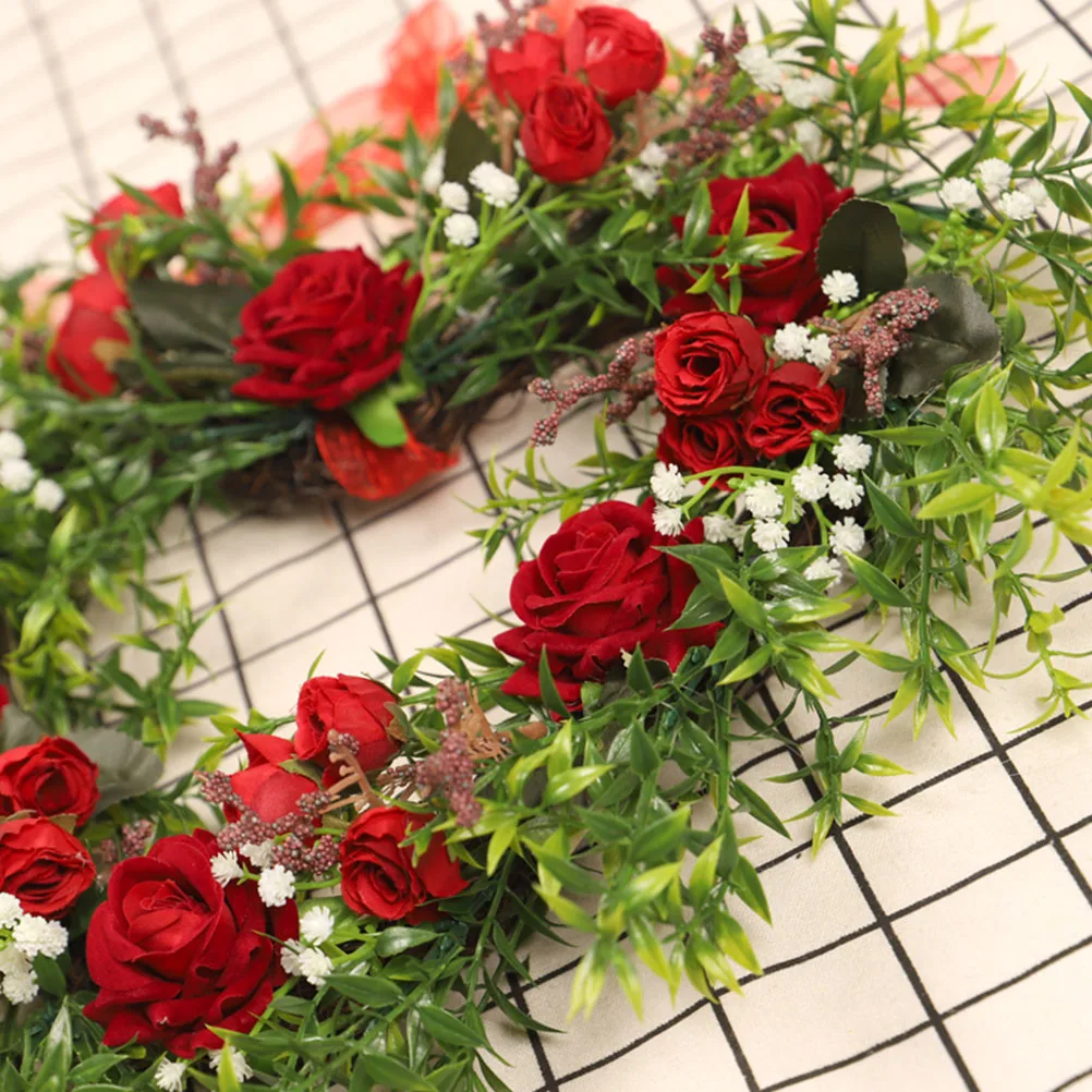 

1pc Silk Rose Wreath Pendant Heart Shape Valentine Decorative Garland Home Party Wall Hanging Decor Wear-Resistant Material Door
