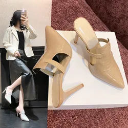 Women's Fashion Large Size Slippers Autumn New Pointed Head Shallow Hollow Breathable Super High Heel Shoes