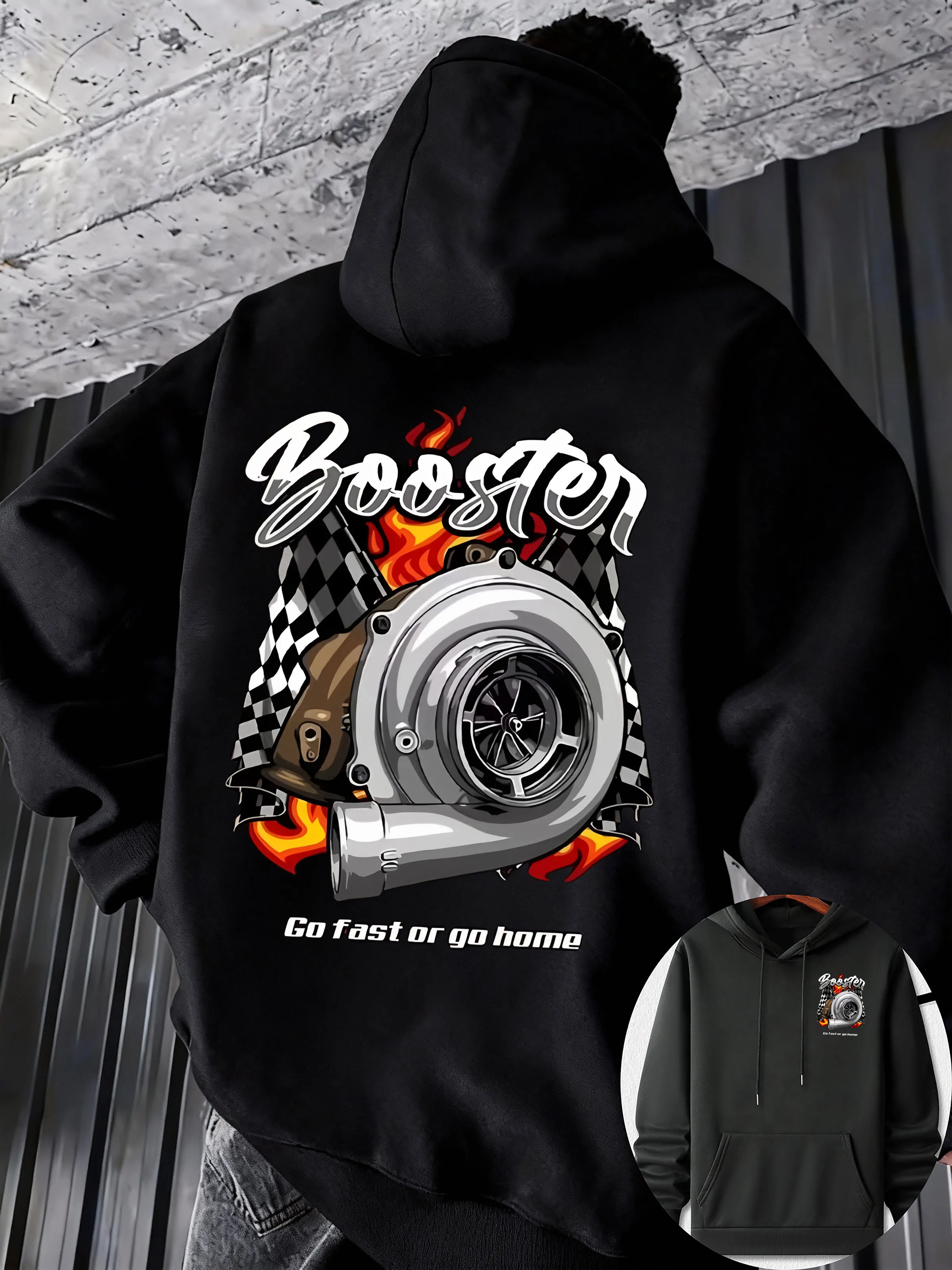 Herbst/Winter Street Retro Booster Turbo Flame Check Flag Print Sweatshirt - Mod Style Schwerer Mantel - Paar Casual Vielseitige Jacke – Detail 2