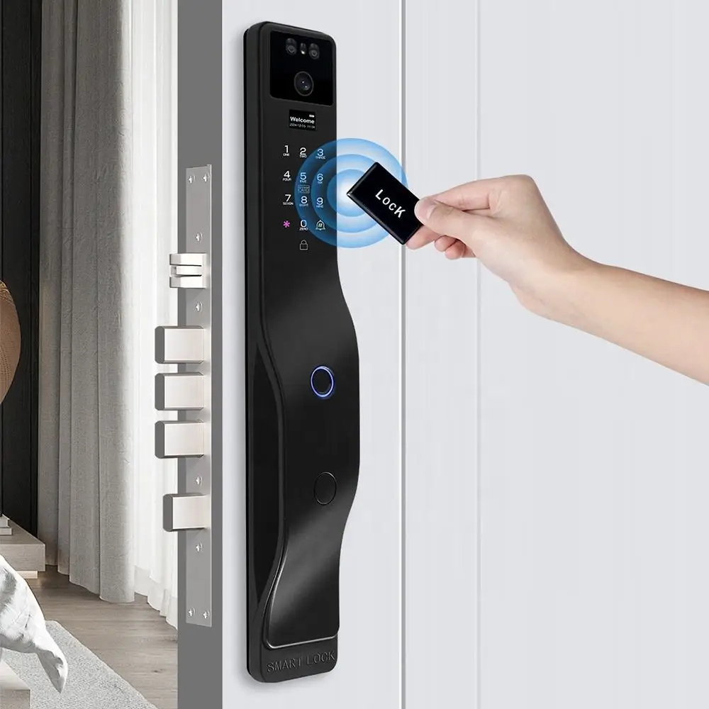 Professional  Smart Electronic Lock with Doorbell Automatic Alarm Function HD 3D Face Recognition Front Door Lock
