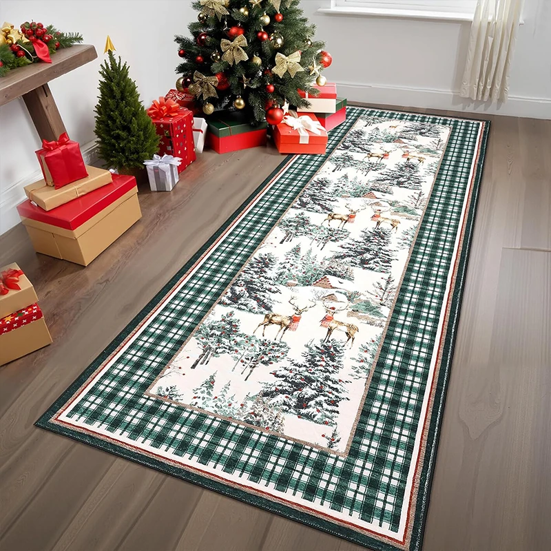Corridor Carpet Runner Rug Hallway Long Carpets Machine Washable Non-Slip Floor Mat Christmas Tree Deer Pattern Home Decor Rugs