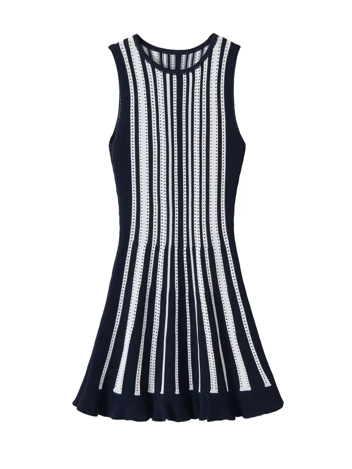 

Dave&Di New Cross Border European And American Foreign Trade Sleeveless Round Neck Striped Knitted Short Dress