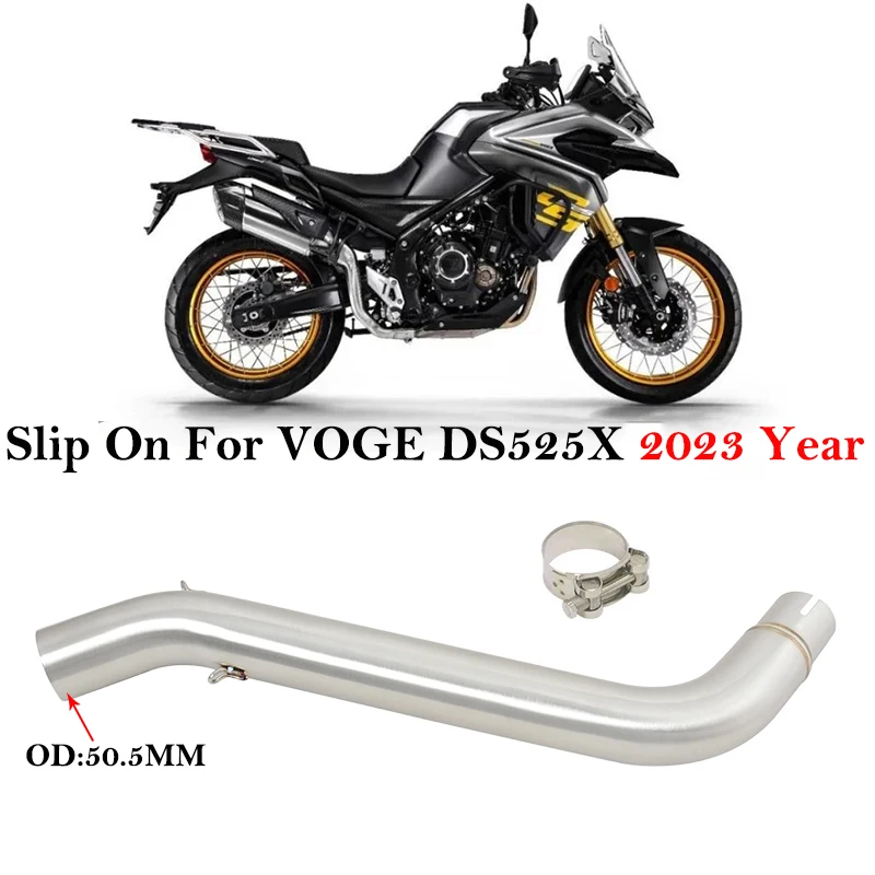 Slip On For VOGE DS525X 525X 2023 Motorcycle Exhaust Escape Modified Motorbike Stainless Steel Middle Link Pipe 51mm Muffler