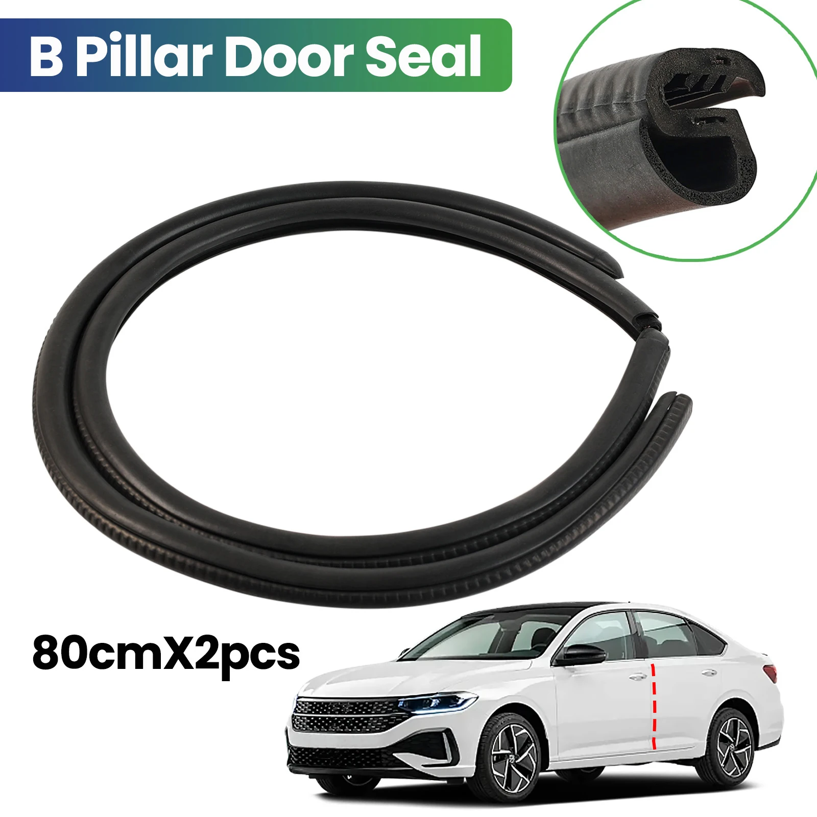 2pc 80cm Car B Pillar Rubber Seal Strip Anti-Noise Dustproof Front Door Edge Sealing Strips Guard Sealant Auto Styling Protector