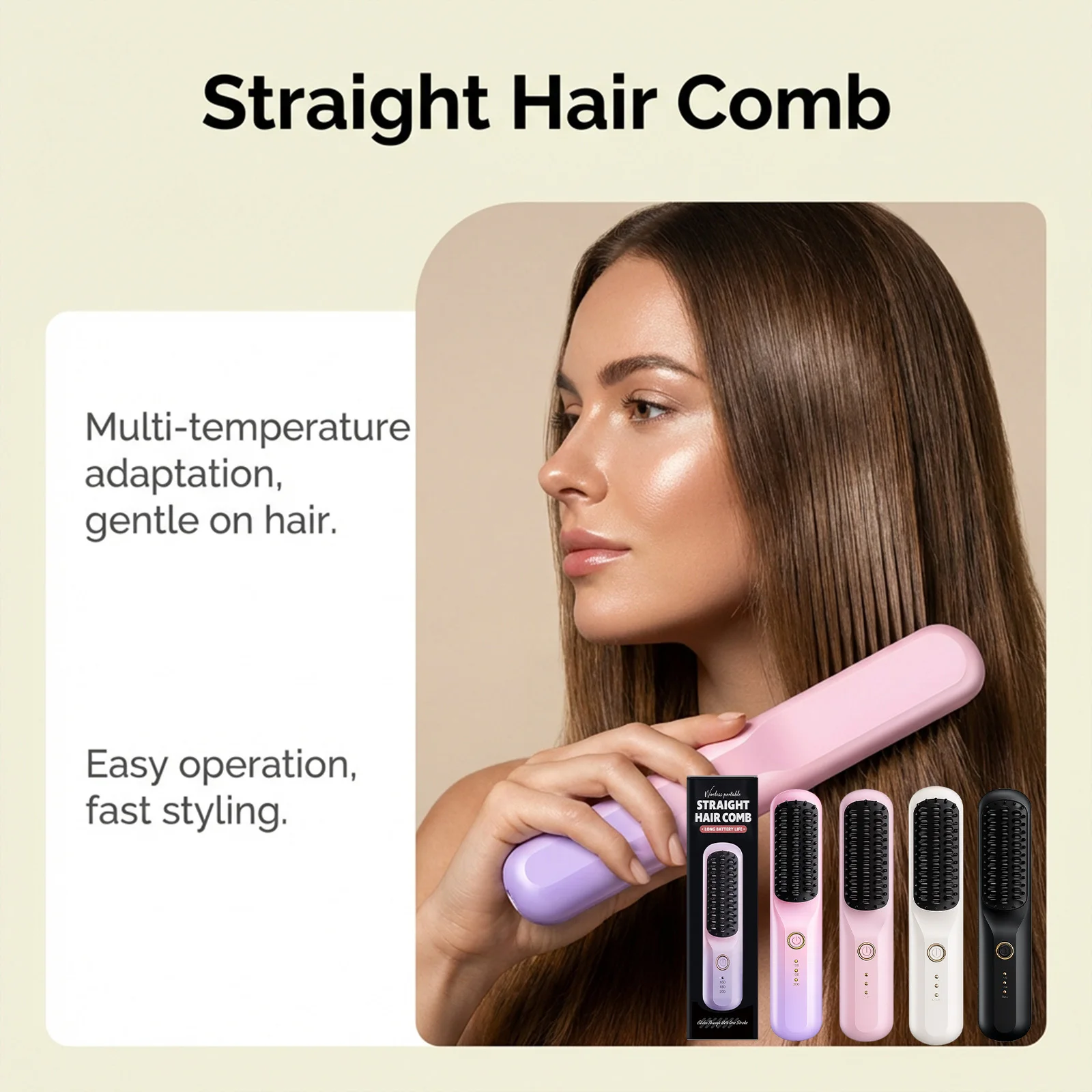 Wireless Straightener Hair Comb Fast Smooth Hair Cordless Use Reducing Frizz Portable Styling Tool Mini Hair Straightening Comb view 3