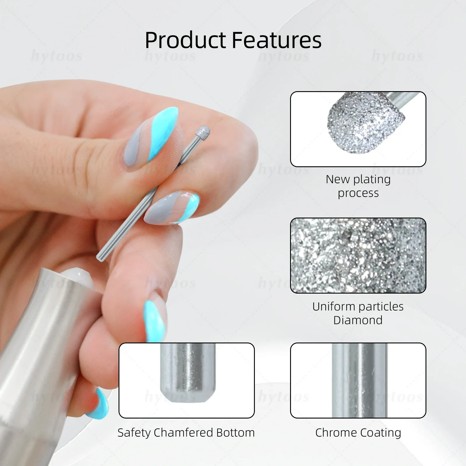 HYTOOS – forets à ongles en diamant champignon, Chrome Pro, pour cuticules russes, nettoyeur de peau morte, outil de pré-traitement des ongles