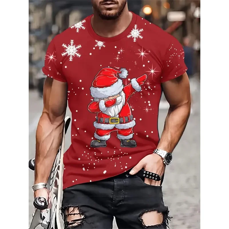 3D Printed Casual T Shirt Men Christmas Santa Claus Graphic Tee Short Sleeve O Neck Oversized Funny Fashion Top 2026