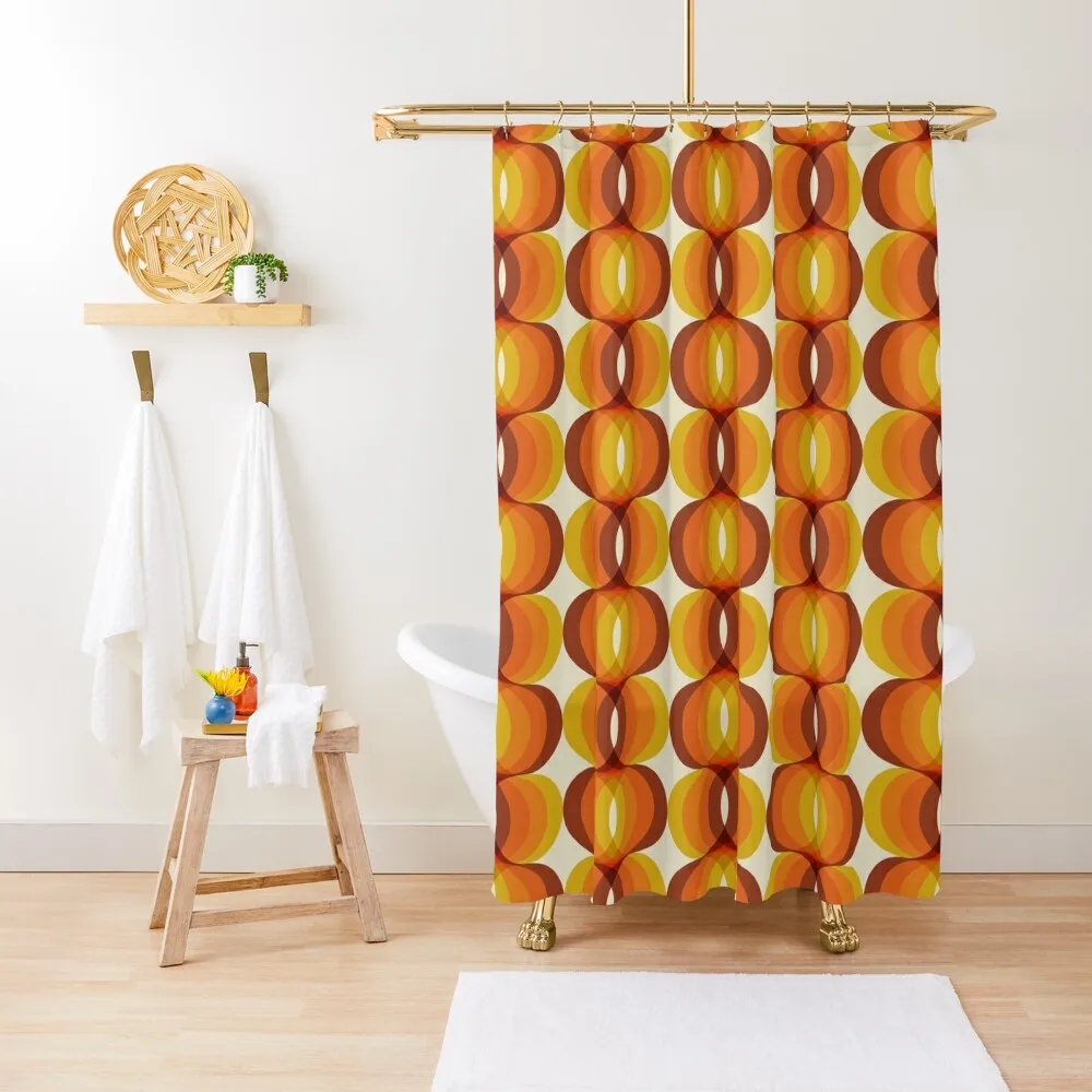 

Orange, Brown, and Ivory Retro 1960s Wavy Pattern Shower Curtain For Bathroom Shower Anime Bathroom Curtain