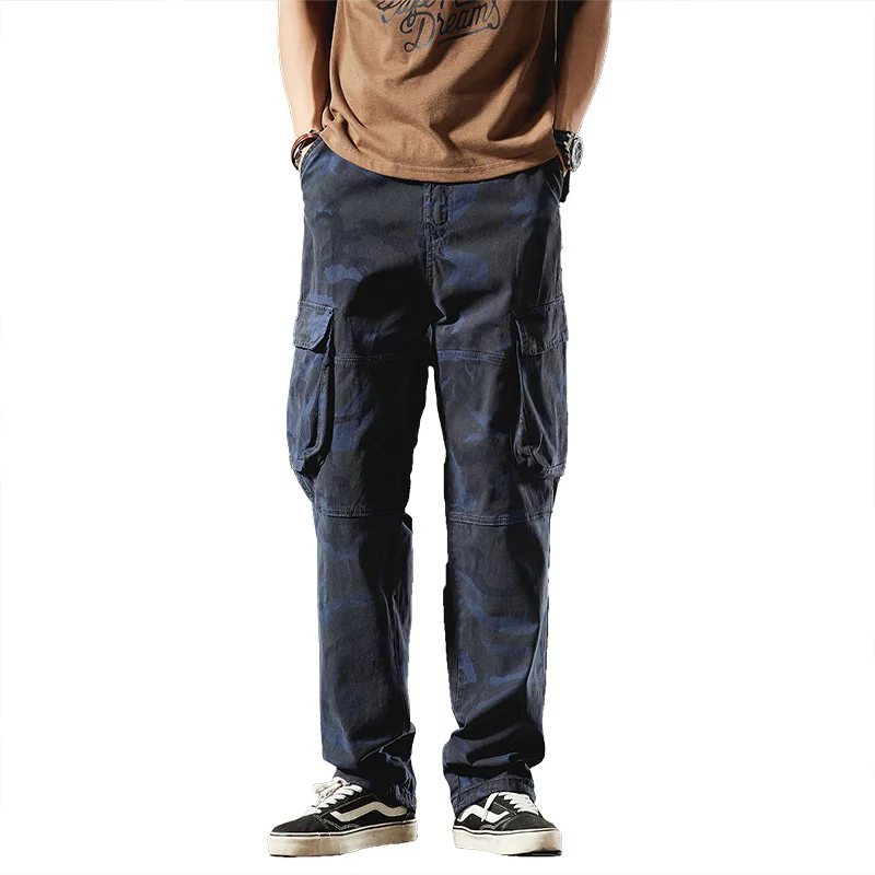 

Men Camouflage Loose Pants Summer New Trendy Work Pants Wide Pants Drawstring Classical Cargo Trousers Men Pure Color Pants