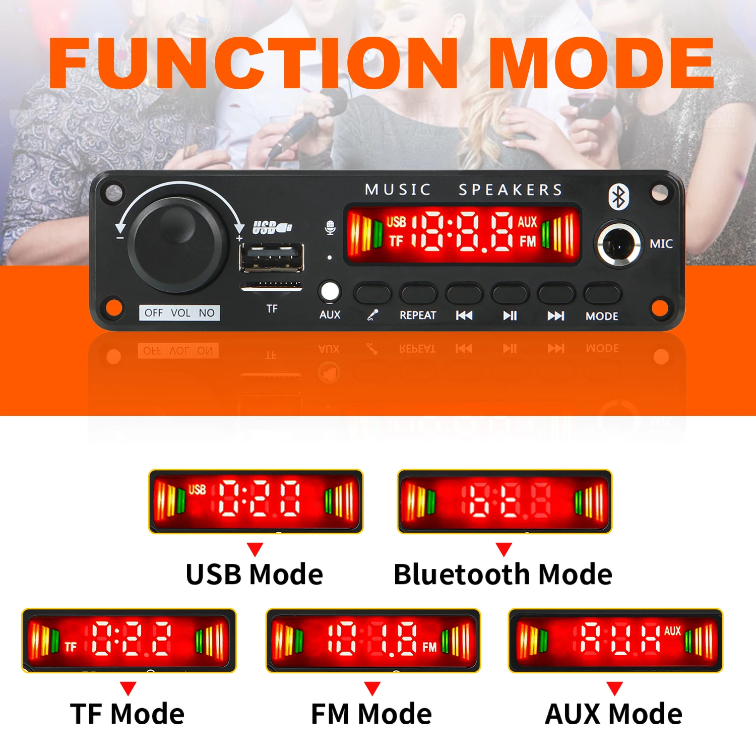 50 واط 18 فولت مكبر للصوت بلوتوث 5.0 MP3/WAV لوحة فك التشفير - نظام صوت السيارة Hi-Fi مع ميكروفون 6.5 ملم، FM/USB/TF وكسب قابل للتعديل