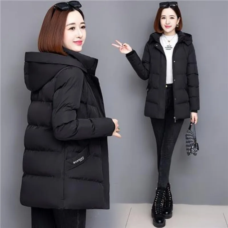 2023 New Women Cotton Coat Winter Jacket Female Mid Length Version Thick Parkas Loose Large Size Thin Outwear Hooded Overcoat