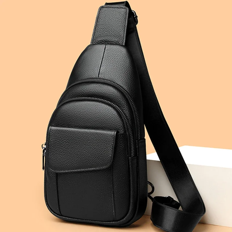 

High Quality Genuine Leather Men Chest Bag Male Shoulder Bags Cowhide Purse bag Casual Sports Crossbody bags Men's Handbag New