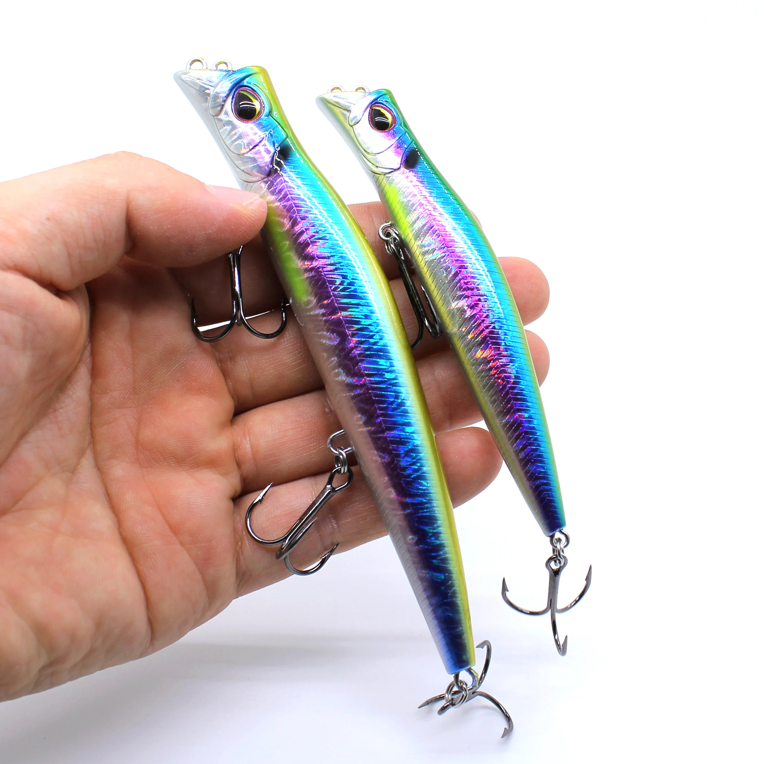 AOCLU Topwater Hybrid 130mm 17.5g Pencil Stick Hard Bait Wobbler Rattle Two Tone VMC Hooks 1PC Wire Saltwater Seabass Fishing