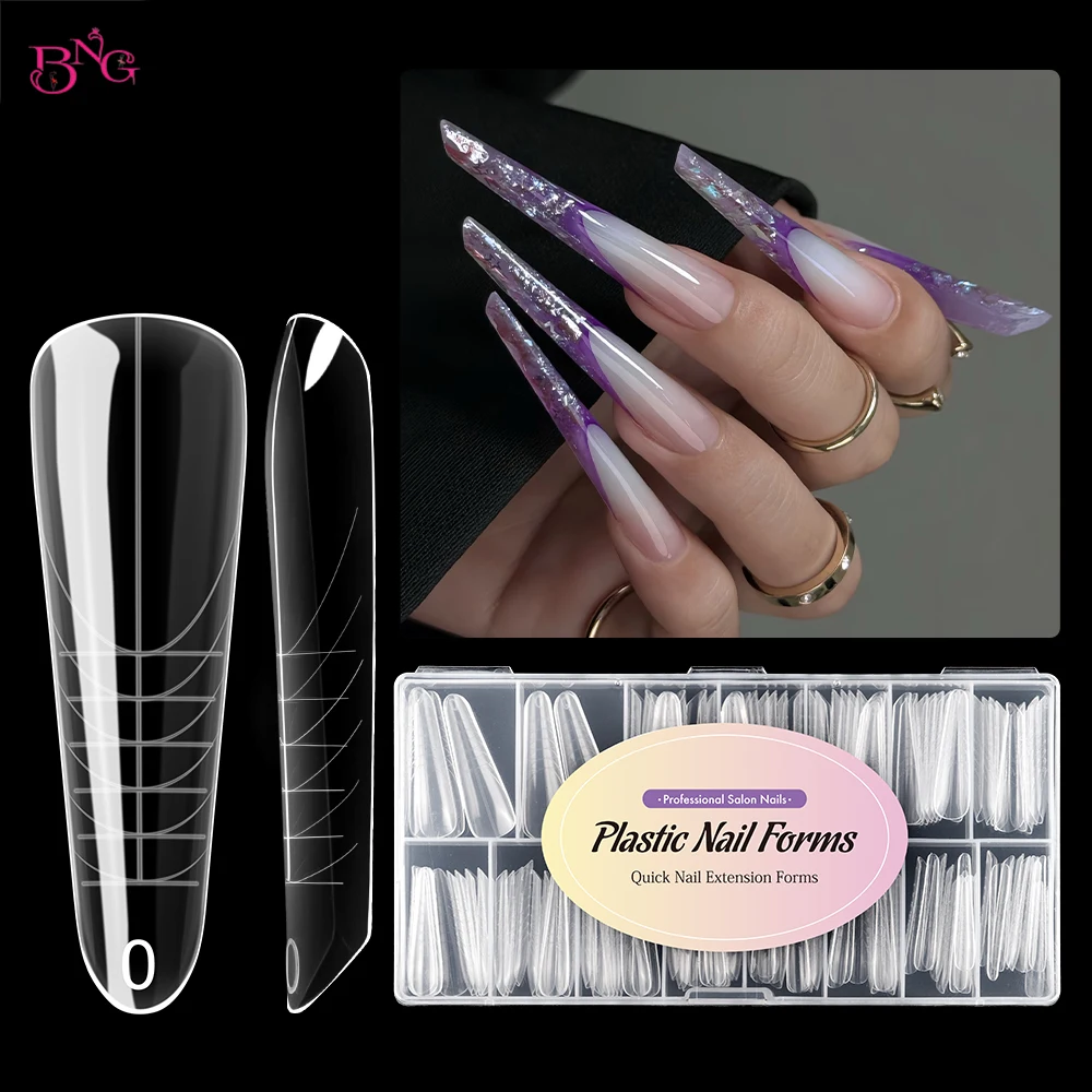 BNG 140Pcs Nail Dual Forms Almond 14 Sizes Professional Salon Easy Use Reusable Nail Extension Molds DIY Home Tools