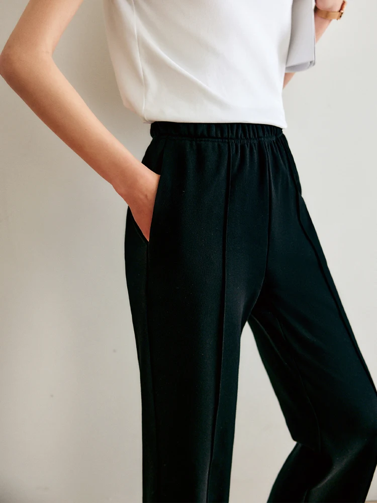 OLrain Dames Zwarte Rechte Broek 2025, Herfst Nieuwe Hoge Taille Wijde Pijpen Broek Draperie Afslanken Casual Joggingbroek O21DK60048