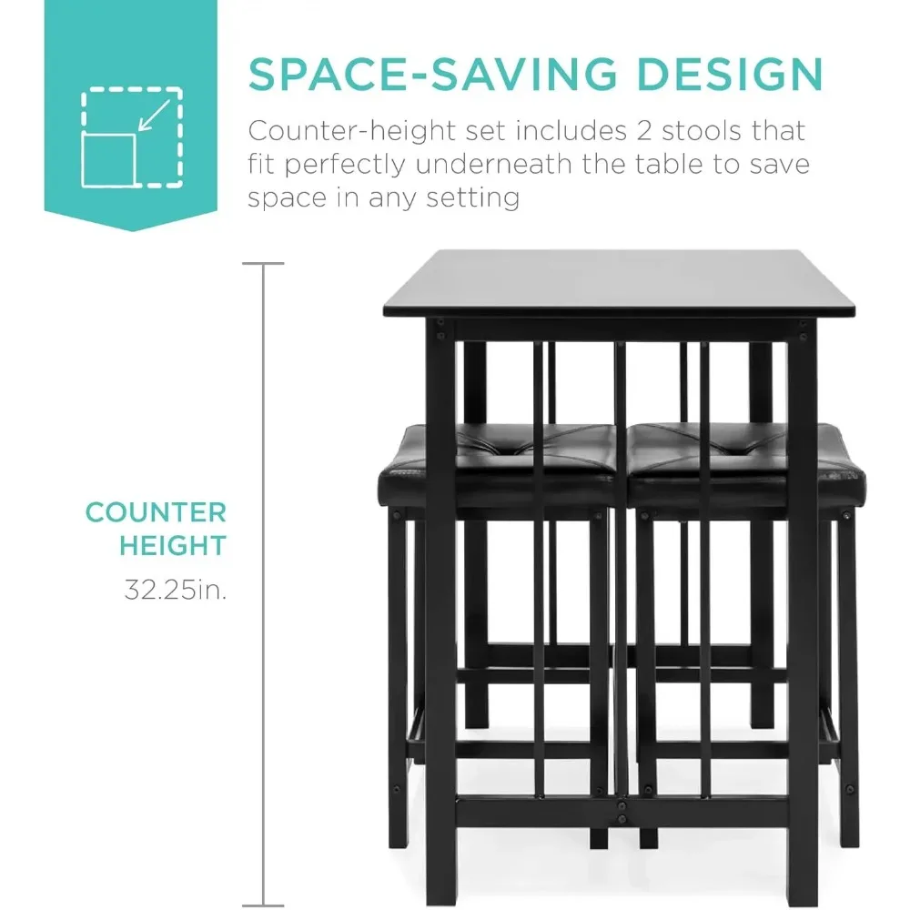 3-Piece Counter Height Dining Table Furniture Set for Kitchen, Bar, Bonus Room w/ 2 Faux Leather Backless Stools