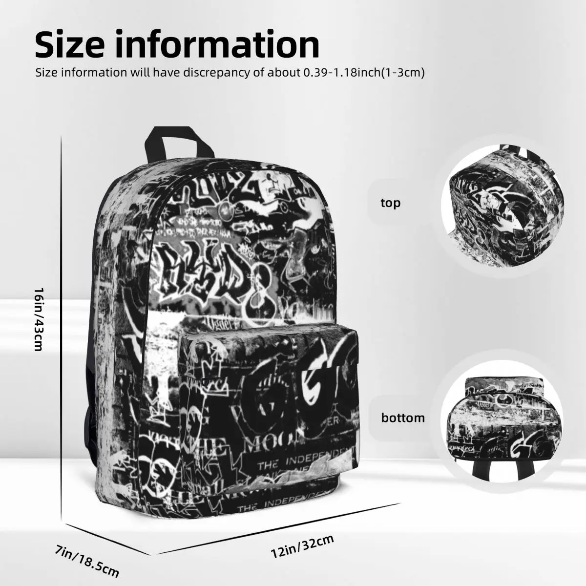 Black Graffiti Backpack Fashion Novelty Backpacks Men College Breathable High School Bags High Quality Rucksack Christmas Gift