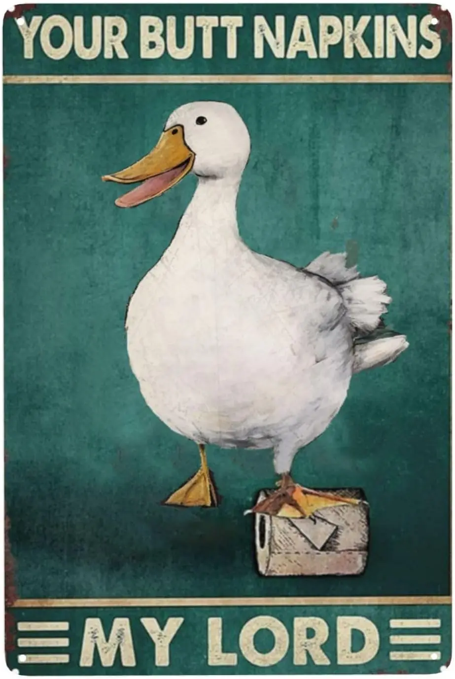 Bathroom Duck Metal Tin Sign  - Humorous Butt Napkins Retro Decor for Farmhouse Kitchen, Cute Animal Wall Art with Vintage Aest
