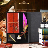 Retro European Leaf Notebook Set Quill Pen Dip Pen Set Acrylic Pen Holder Writing Supplies Ink School Supplies Festival Gift