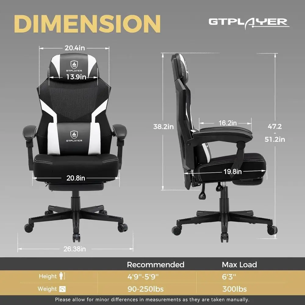 Gaming Chair with Mesh Back, Ergonomic Office Chair with Footrest, 90-135° Reclining Game Chairs for Home Office, Big and Tall C