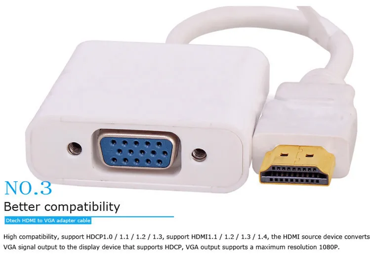 3 шт. DTECH прямая продажа с фабрики HDCP1.3 Plug and Play адаптер преобразователя HDMI в VGA для монитора ПК