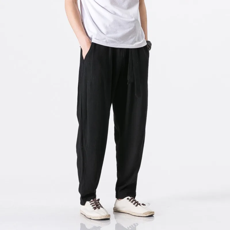 Summer Chinese Style Cotton and Linen Pants, Loose and Casual Drape, Harun Pants, Japanese Thin Style Trend