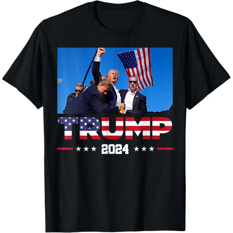 Trendy T-shirtTrump assassination attempt photo printed black loose short sleeved men's top