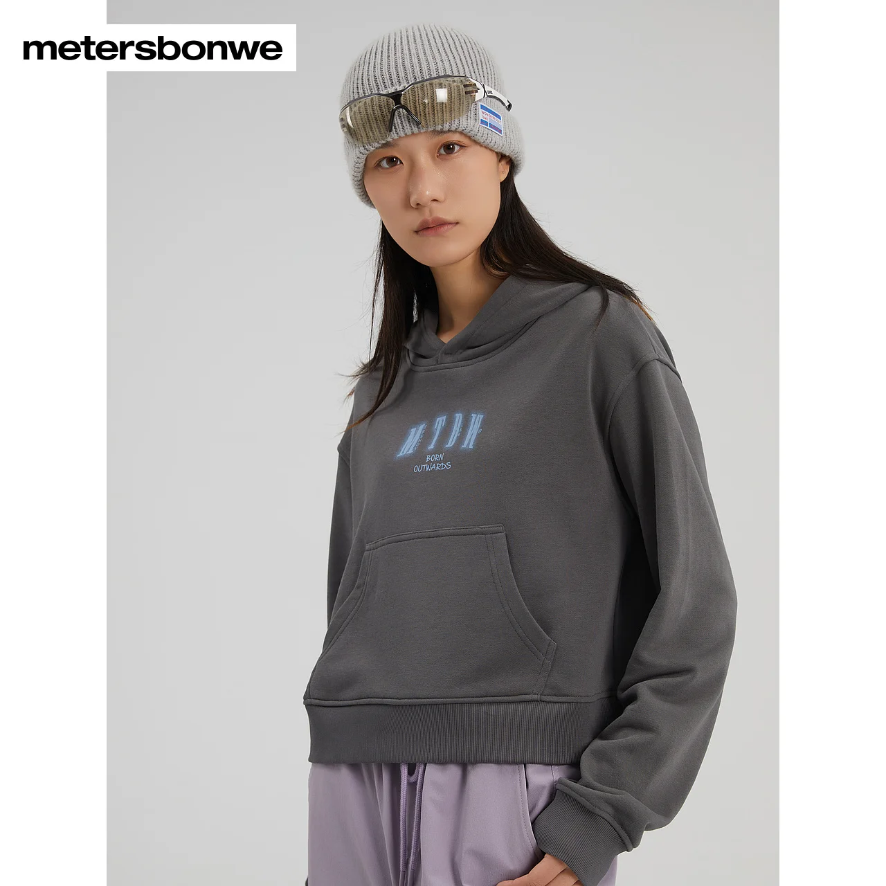 Metersbonwe-Women's Comfortable Short Knitted Hoodie Color Clash Print Straight Hooded Pullover  College Commuting Autumn Winter