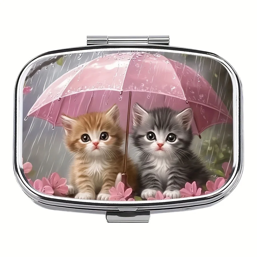 1 kleiner Katzenschutz unter einem Regenschirm, 2 tragbare Pillendosen, Pillenaufbewahrung, geeignet für Reisen oder den täglichen Gebrauch
