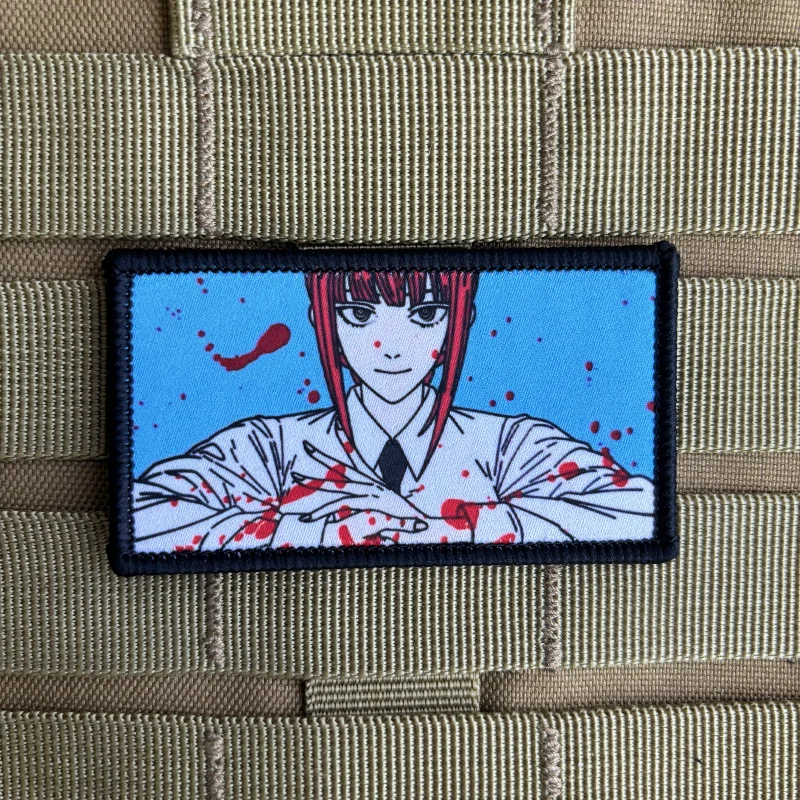Makima Blood Morale Badge Anime Girl Eyes Character Patch Chainsaw Man Hook and Loop Printing Tactical Military Backpack Sticker