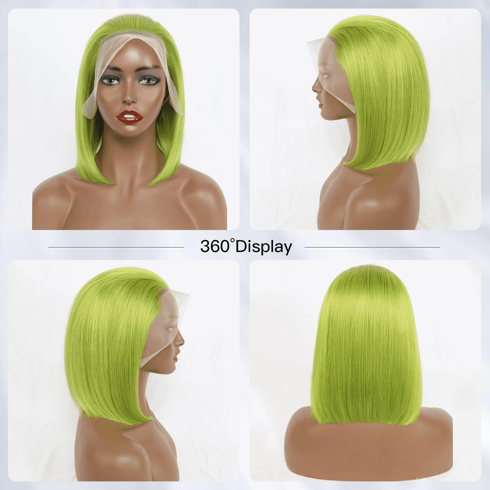 Grass Green Colored Short Straight Bob Human Hair Wigs for Black Women 180% Density 13x4 Lace Frontal Wig 10 Inch Lace Front Wig