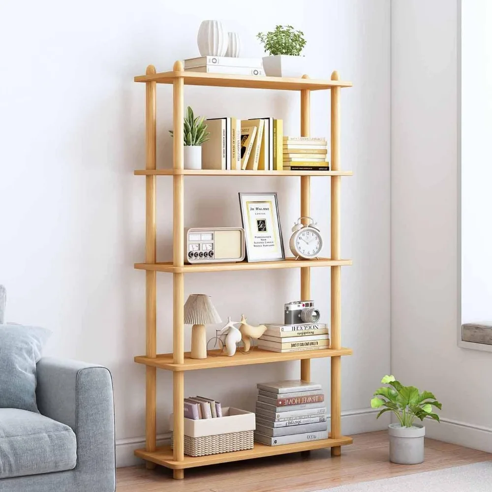 

5-tier wooden bookshelves, open bookshelves, self-standing storage shelves, multi-functional display shelves for home and office