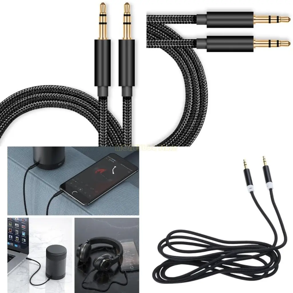 

F62C 3.5mm AUXs Cable Sound Gold Plateds Auxiliary Sound Cable Nylons Braideds for Laptops and Mobile Devices