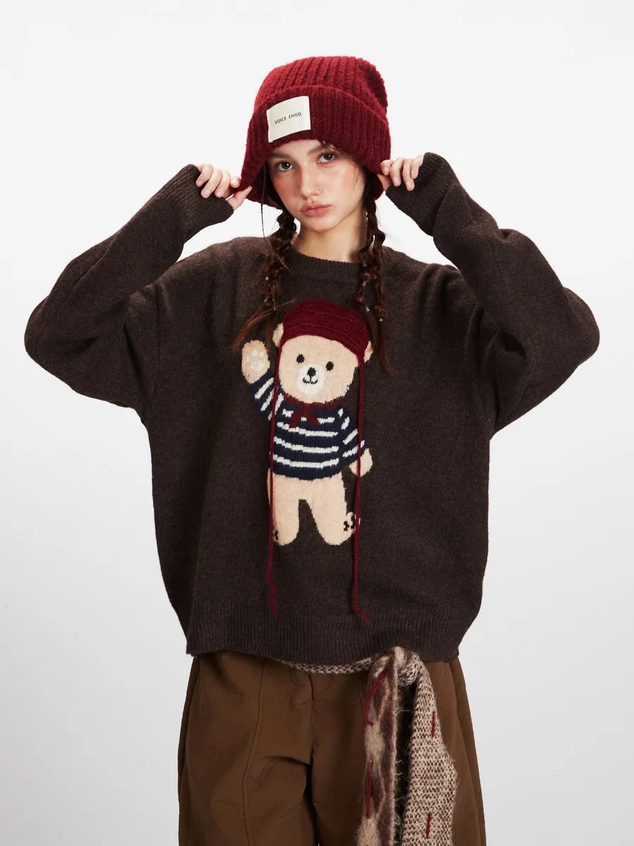 

Kawaii милые свободные ретро винтажные свитера с героями мультфильмов, дизайнерская вязаная зимняя одежда, пуловеры, топы для женщин и девочек, уличная одежда