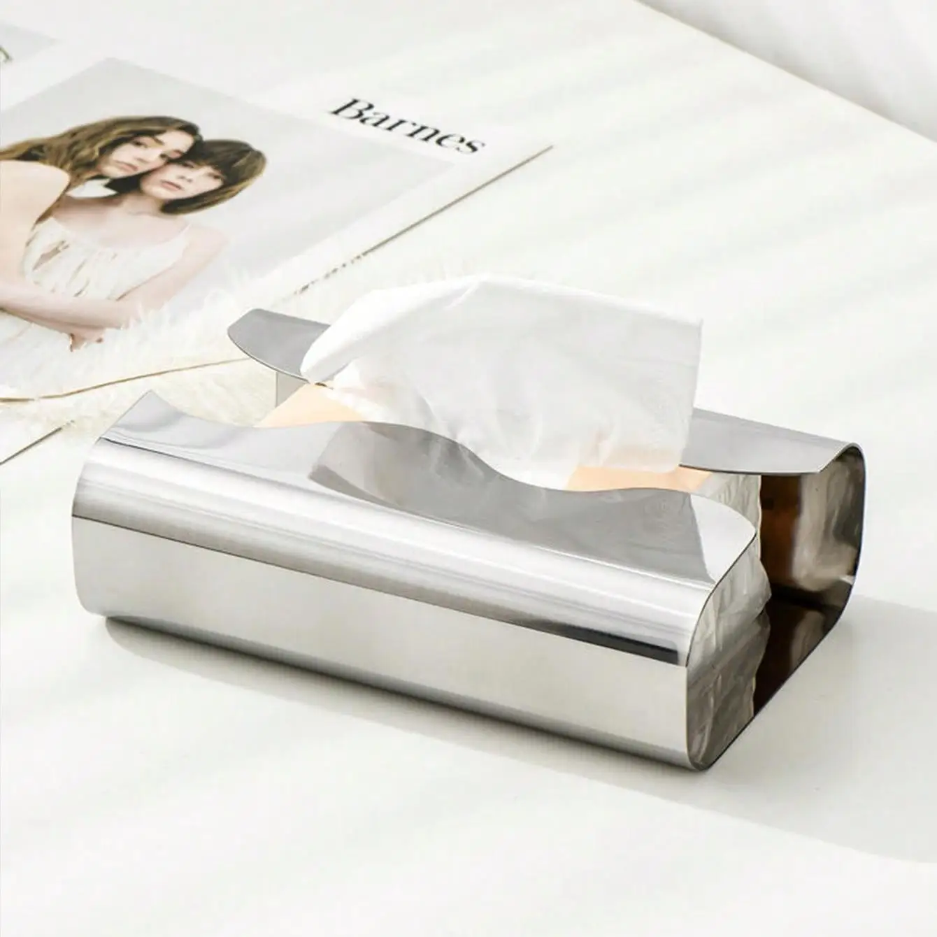 Nordic Stainless Tissue Case Mirror Napkin Holder Silvery Napkin Box Desktop Tissue Box Table Decoration Kitchen Accessories
