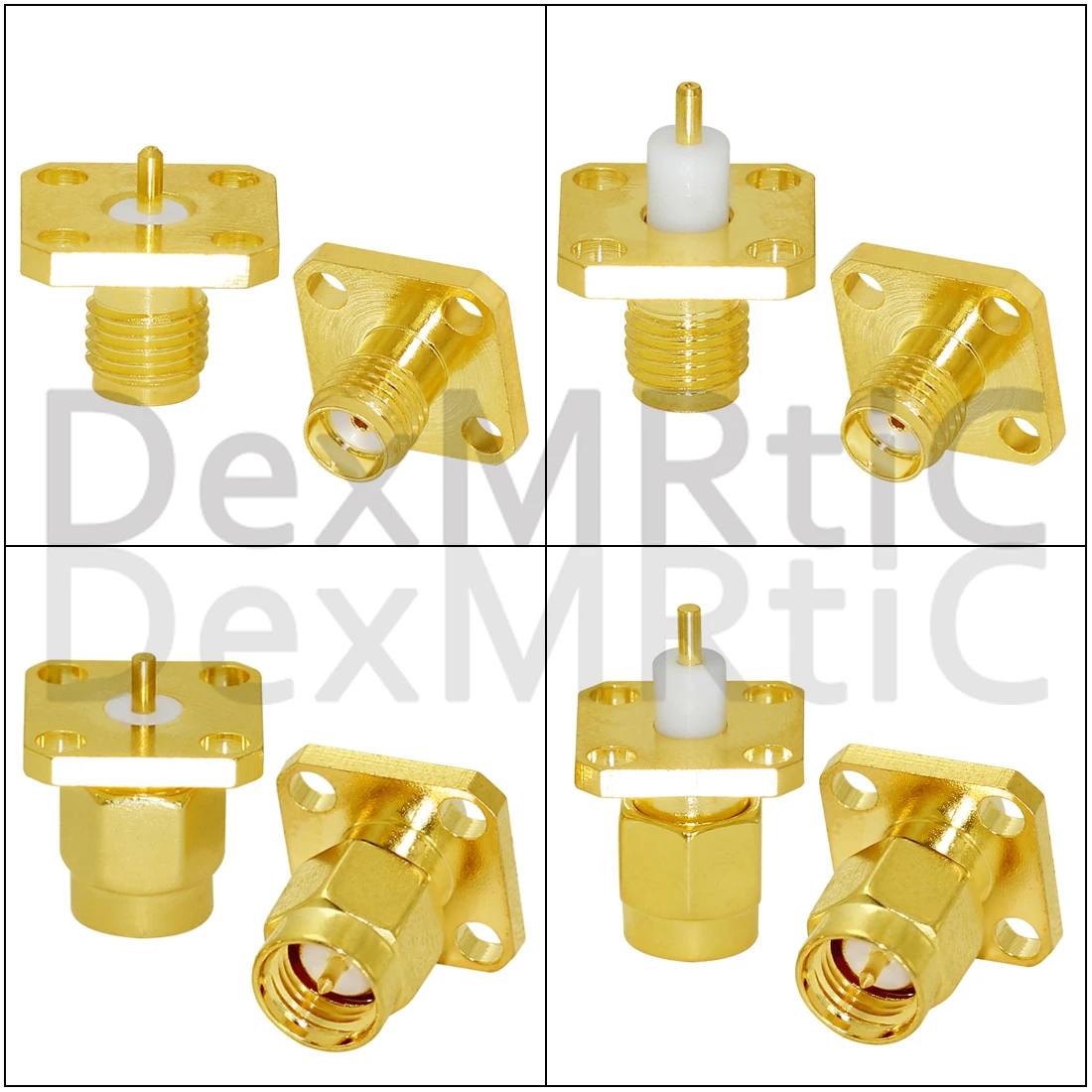 1PC SMA Stecker/Buchse Stecker Jack RF Coax Stecker 4-Loch Panel Mount Flansch Chassis mit Isolation Terminal Vergoldet NEUE – Detail 1