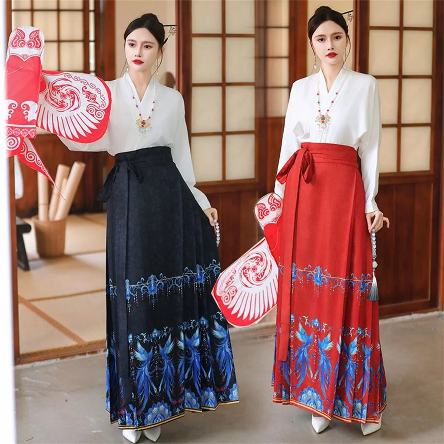 Saia de rosto de cavalo disfarçado para mulheres, original Ming Dynasty Hanfu, trajes tradicionais chineses, Ma Mian Qun, Hanbok contemporâneo