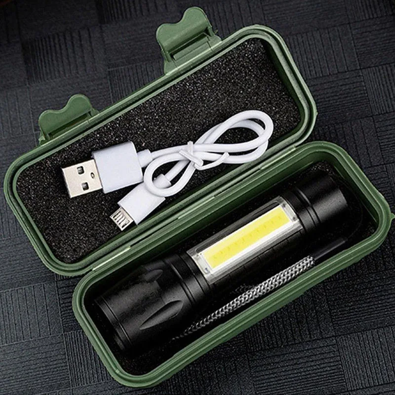 Mini Zoom Flashlight LED Rechargeable Torch Powerful Sidelight Flash Light Super Bright Waterproof Portable Outdoor Camping Lamp