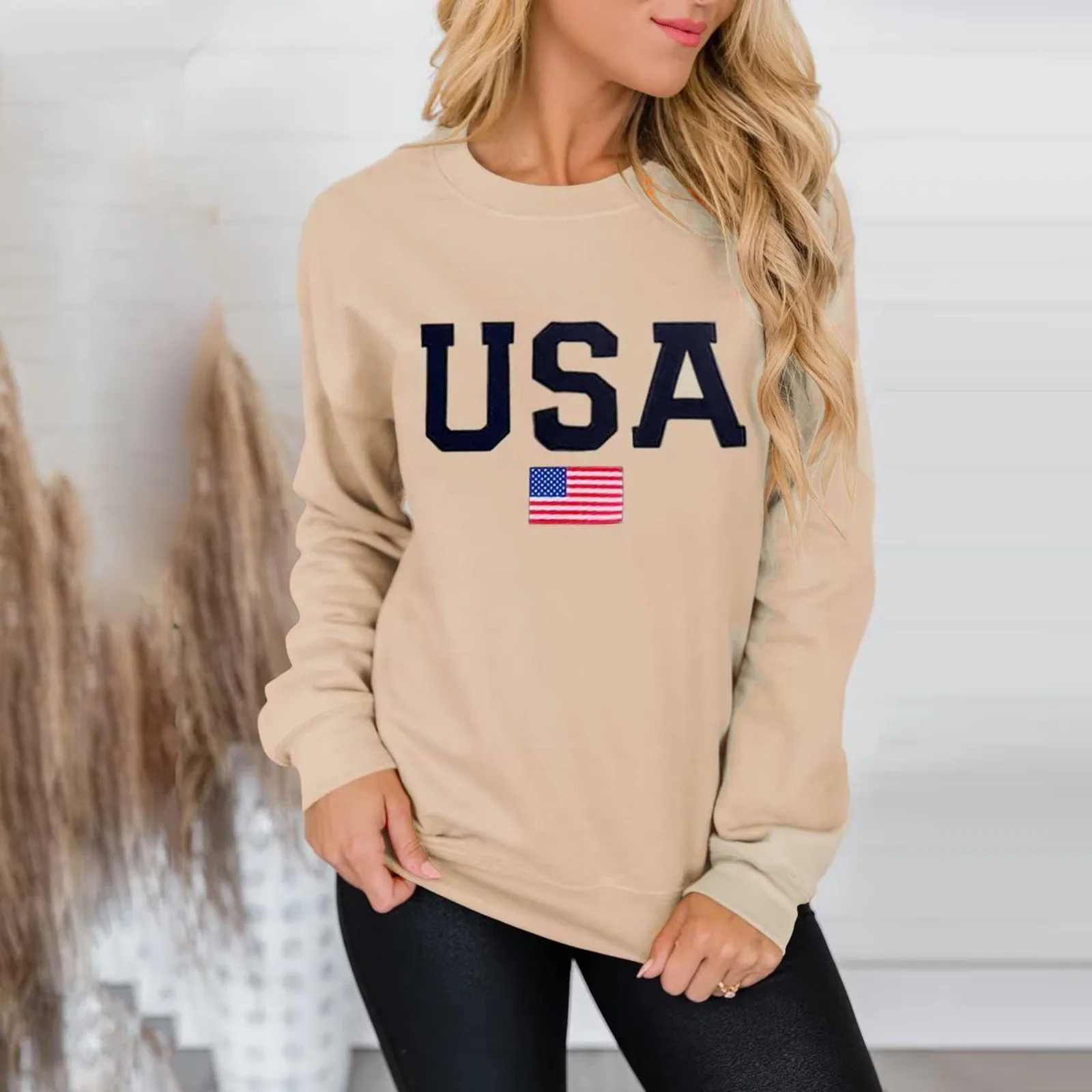 Letter USA Sweatshirt Women Fashion Long Sleeve Hoodies Chic Pullovers Tops Harajuku Jumper Casual Loose Sweatshirts Moletom