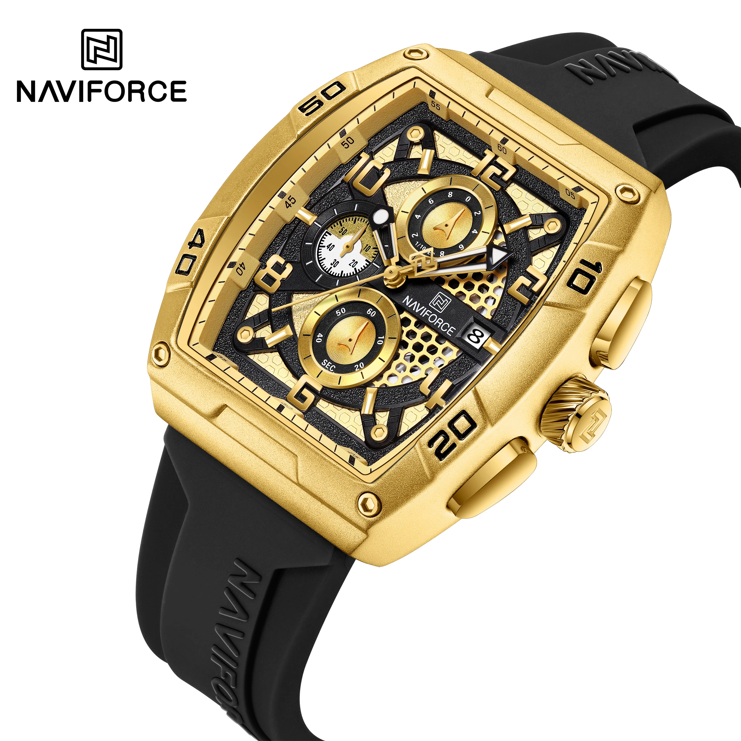 NAVIFORCE Top Brand Gold High End Fashion Men Watch Male Large Dia Military Sport Quartz Calendar Wrist Watch Waterproof Clock