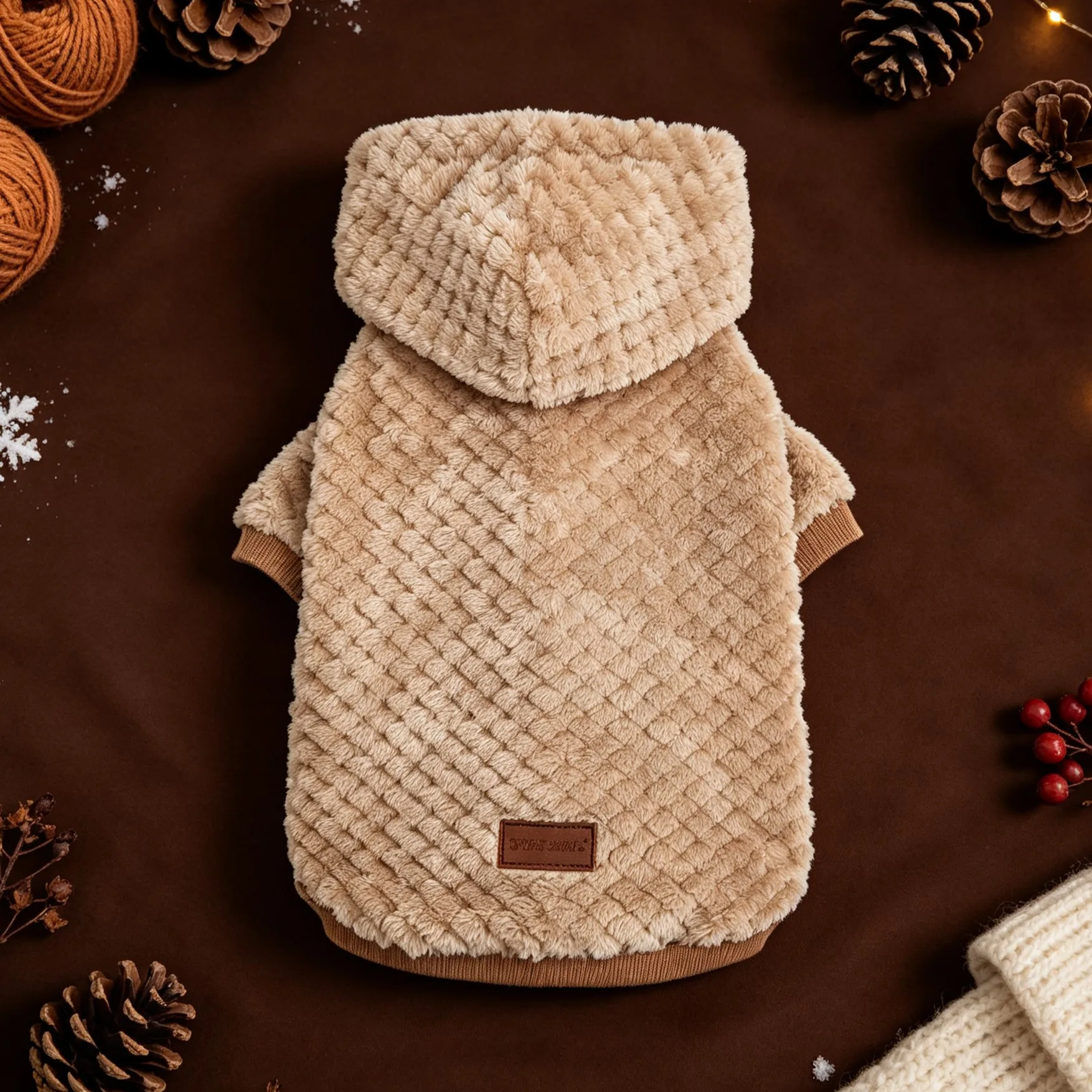 Weicher Polarfleece-Haustiermantel mit Kapuze, warmes Karodesign, ideal für kleine und mittelgroße Hunde, Katzen, Welpen, für den täglichen Gebrauch im Herbst und Winter. – Detail 7
