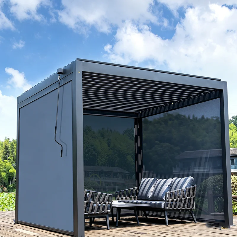 Electric Bioclimatic Aluminum Gazebo Motorized Louvered Pergola Waterproof Roof and Remote Control Outdoor Pavilion for Garden