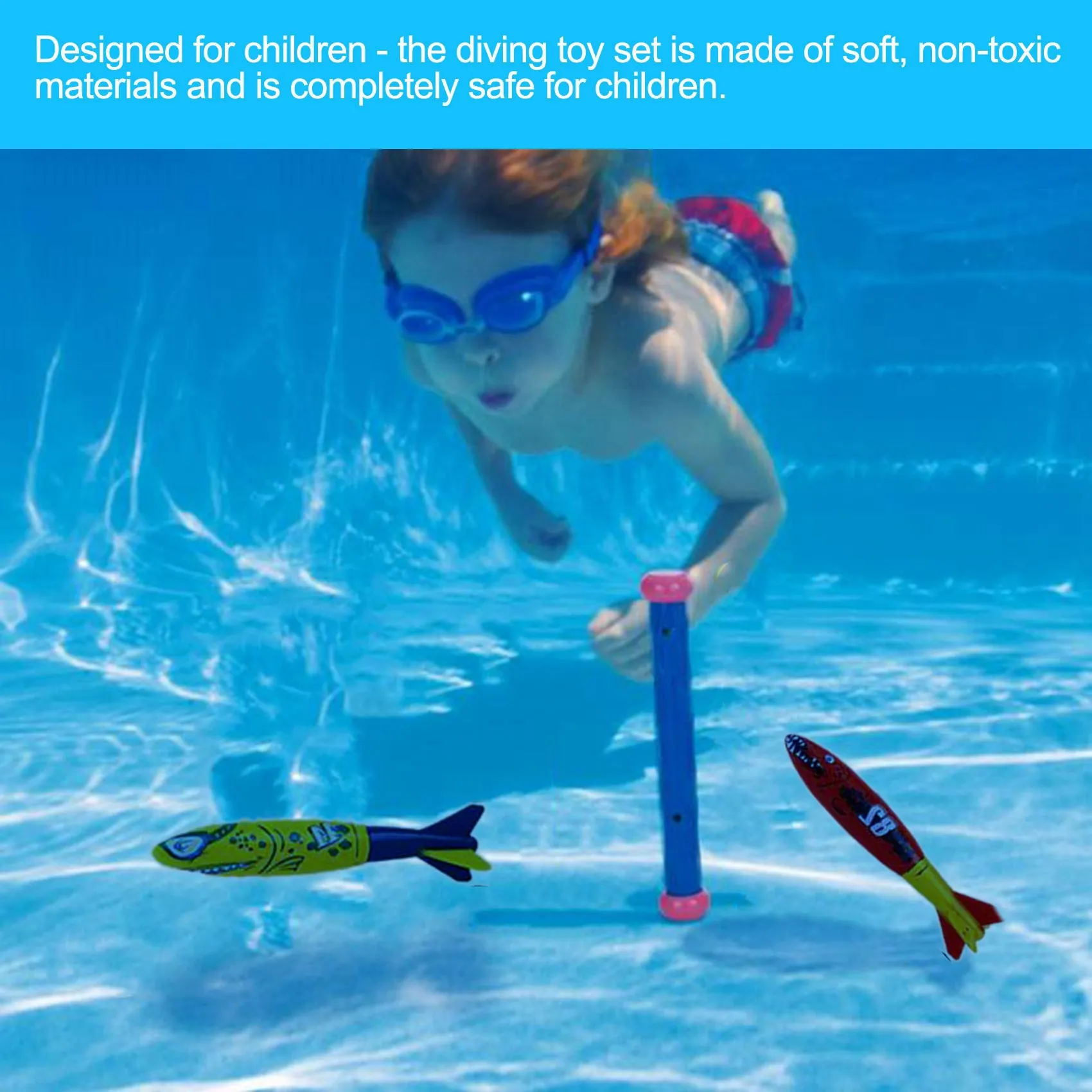 Diving Toys Underwater Sinking Swimming Pool Toy, Diving Rings & Sticks, Torpedoes, Water Grass, Dive Training Gift for Kids (