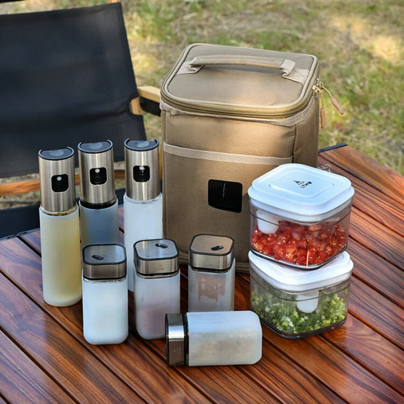 Large Seasoning Bottle 9-piece Set Outdoor Portable Picnic Seasoning Bottle Silicone Protective Kit