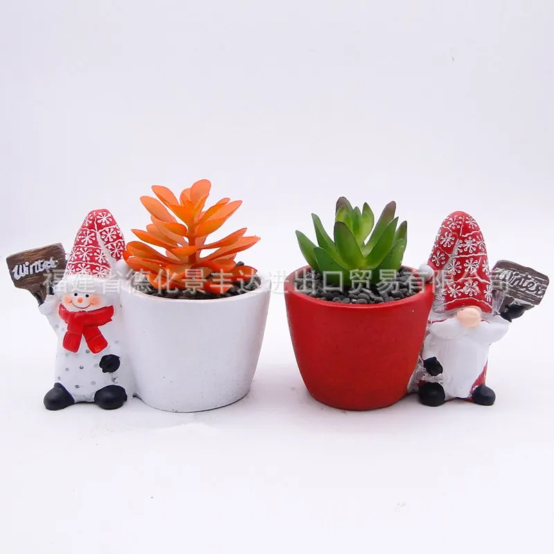 

Christmas Cement Succulent Pots Santa Snowman Mini Indoor Plant Decor Gift Кашпо Для Сада Для Улицы