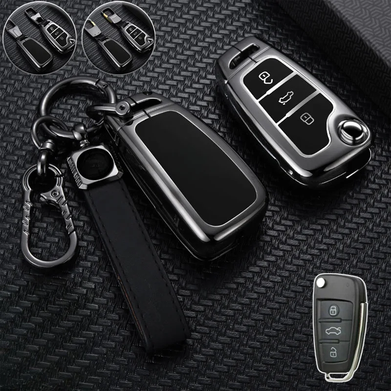 Zinc Alloy TPU Car Remote Key Fob Case Cover Holder With Keychain For Audi A3 S3 A4 S4 RS4 A6 S6 RS6 Q5 Q7 TT RS R8 A1 A7 A8 RS