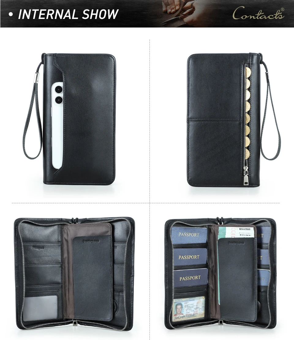 Kontakt Echt leder Familie Pass Clutch Brieftaschen Vintage Männer Reise Clutch Taschen Pass Cover Karten halter Handy tasche – Detail 19