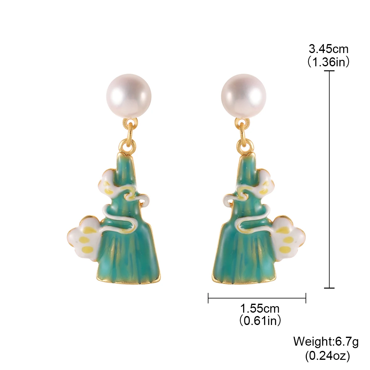 Chinese Style Green Mountain Enamel Drop Earrings for Women Vintage Pearl Cloud Dangle Earrings Elegant Hanfu Jewelry Gifts