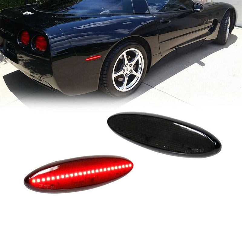 Smoked / Clear Lens Red LED Rear Bumper Side Marker Indicator Lights For 1997-2004 Chevrolet Corvette C5 Fender Flare Lights 12V