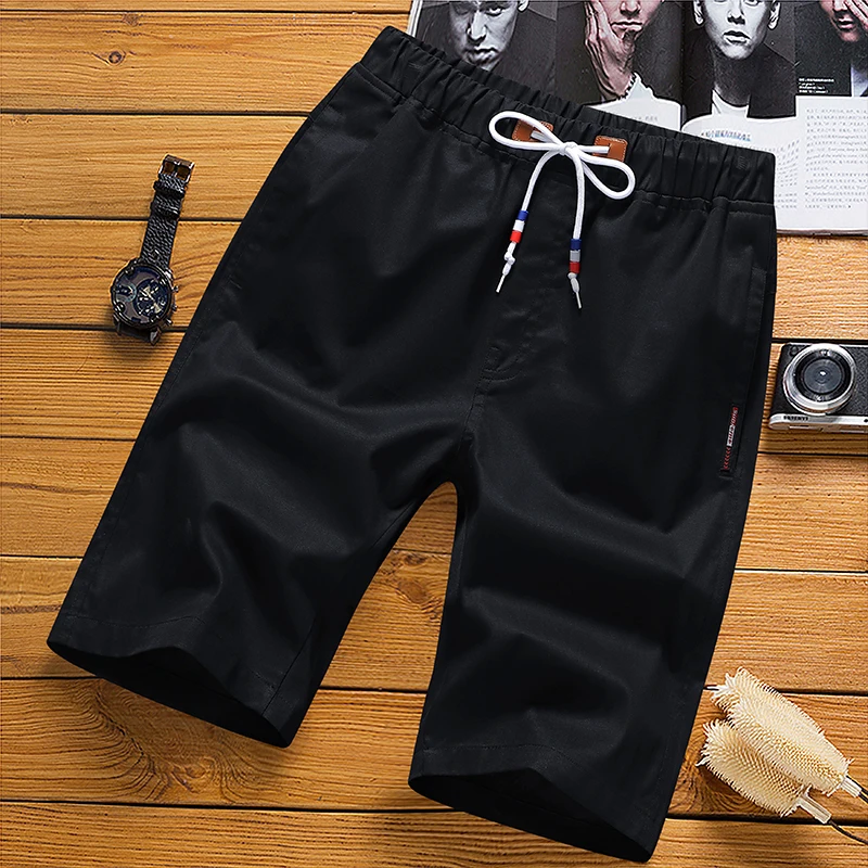 6XL White Shorts Men Summer Cotton Knee Length Shorts Bermudas Korean Fashion Elastic Waist Drawstring Short Pants